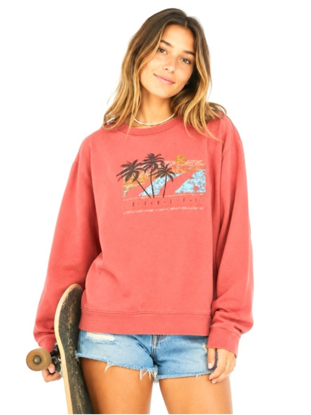 Vintage Hurley Crewneck Sweatshirt Dusty Coral Tropical Hawaii Beach Graphic L